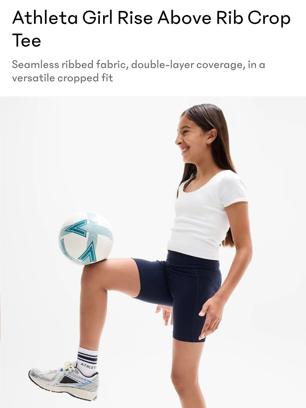 Athleta Girl White Ribbed Crop Top, Thicker Material (Not See Through)